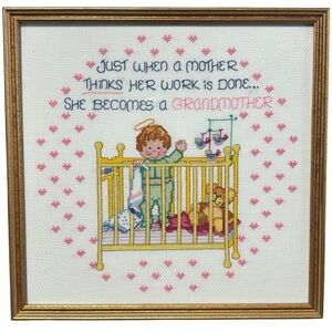 Grandma Framed Janlynn Charmin Grandmother's Work Counted Cross Stitch 1985